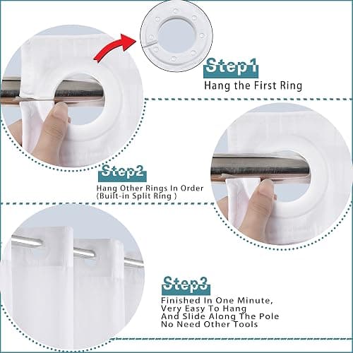 Conbo Mio No Hook Shower Curtain with Snap in Liner Set, Hotel Luxury White Shower Curtains for Bathroom with See Through Top Window, Waterproof, Washable 71W x 74H thumbnail 5