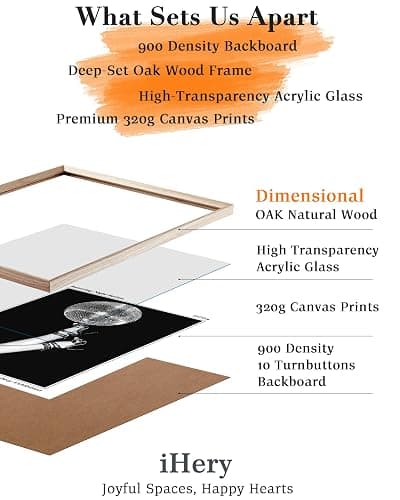 iHery 12x16in Natural Dimensional OAK Wood Trendy Disco Ball Retro Framed Wall Art, Modern Aesthetic 70s Canvas Wall Decor For Girly Dorm Bedroom Bathroom Living Room 1Pack thumbnail 4
