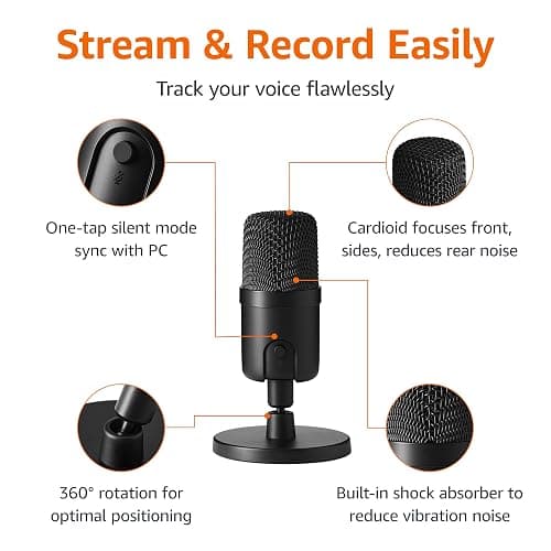 Amazon Basics USB Condenser Microphone for Streaming, Recording, and Podcasting on PC, Plug and Play, Cardioid Pickup, Adjustable Stand with 360° Rotation, 5.8 x 3.4 inches, Black thumbnail 2