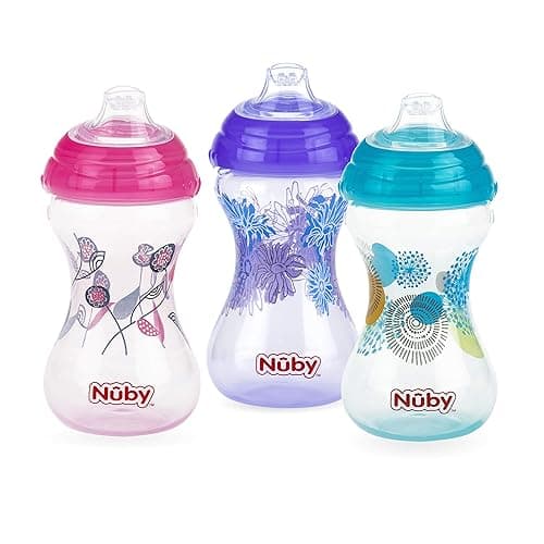 Nuby 3pk No Spill "Pinpoint" Soft Spout Clik-It, Girl, 10 Oz - Girl