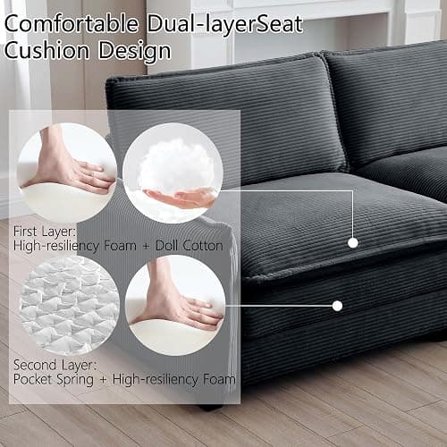 Qupeife Modular Sectional Sofa with 2 Ottoman, Cloud Couch Sectionals 2 Seat Sofa, Small Sectional Couch for Living Room (Grey, Loveseat with 2 Ottomans) thumbnail 6