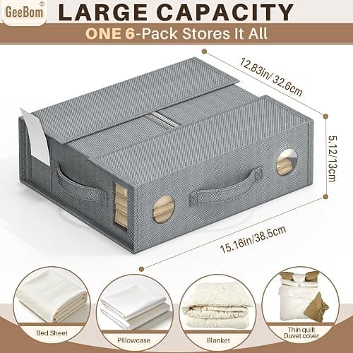 6 Pack Sheet Organizers and Storage, Thickened & Durable Sheet Organizer | Sheet Holders with Label Window & Handles, Bed Sheet Storage for Linen Closet, Bedding Storage Boxes for Queen & King Sheet thumbnail 2