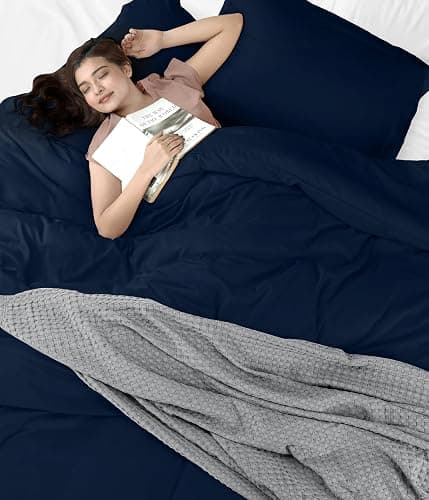 Duvet Cover Twin/Twin XL, 3 PC Cotton Like Polyester, Zipper Closure, Navy | Extra Soft and Breathable, Wrinkle & Fade Resistant, Includes Duvet Cover and 1 Pillow Sham, Comforter Not Included, OekoTex thumbnail 8