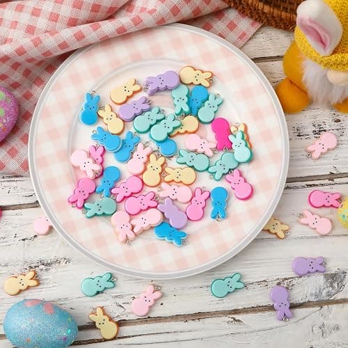 Augshy 64 Pcs Easter Bunnies Charms Resin Rabbit Beads Rabbits Ornament Pendant for Easter DIY Craft Bracelet Necklace Jewelry Making thumbnail 2