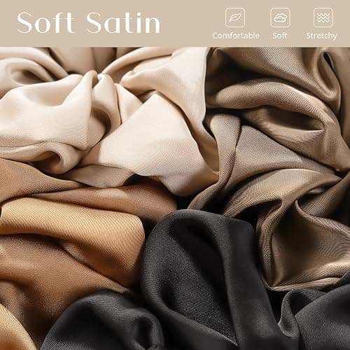 Lolalet Big Satin Scrunchies for Women, 5.9 Inch Large Oversized Scrunchie, Soft Jumbo/Giant Scrunchies Hair Ties for Thick & Curly Hair -4 Pack, Almond/Khaki/Black/Brown thumbnail 2