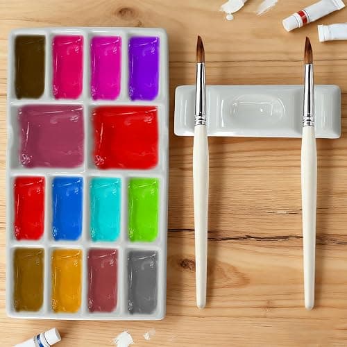 Ymcafmo 14-Well Ceramic Paint Palette, Porcelain Watercolor Painting Palette, Porcelain Paint Tray，Ideal for Watercolor Tin and Painting Supplies。（2ps） thumbnail 2