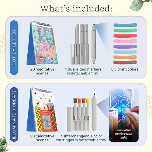 Lifelines FlowArt Activity Pad, 2-Pack Winter Set + Bonus Pad - Guided Art Meditations with Markers – Dot-by-Letter & Illuminate & Create - Coloring Books for Tweens, Adults & Seniors thumbnail 3