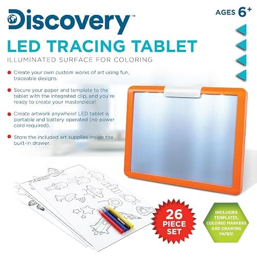 Discovery LED Tracing Tablet, 26-Piece Set with Washable Markers, Tracing & Template Sheets, Battery Powered Doodle Activity Lightboard, Kids Drawing & Sketching Portable Travel Art Set, Toy Gift thumbnail 3
