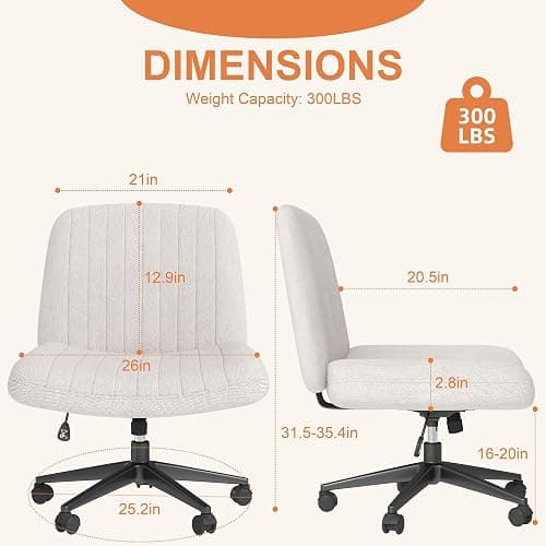 Shintenchi Criss Cross Chair,Cross Legged Office Seat with Wheels Armless Swivel Vanity Chair,Height Adjustable Wide Computer Task Seating for Home Office,Beige thumbnail 3