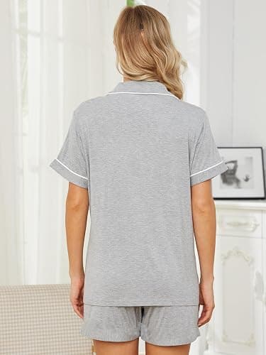 FENNAT Pajama Sets for Women 2 Piece Soft Button Down Pj Sets Sleepwear Short Sleeve Loungewear Shorts with Pockets, S-XXL thumbnail 5