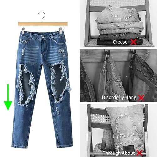 Nature Smile Wooden Pants Hangers Skirt Hanger Solid Lotus Wood Jeans Bottom Hanger with Clips Natural Color(20 Pack) thumbnail 5