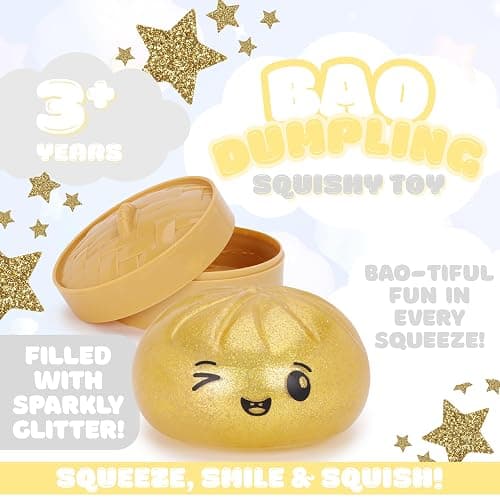 Toyland® Metallic Gold Squishy Bao Dumpling Sensory Fidget Toy with Plastic Steamer Box - Squeeze Toys for Kids - Ages 3+ thumbnail 3