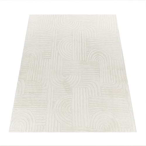 Paco Home Teppich Wohnzimmer Schlafzimmer Kurzflor Skandinavisches Boho Muster Geometrisch Rauten Motiv Einfarbig Weich Modern, Grösse:120x160 cm, Farbe:Creme 7 thumbnail 7