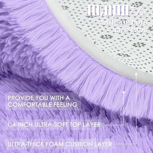 OLANLY Light Purple Round Rugs for Bedroom - Machine Washable, 5 ft Circle Area Rugs for Living Room, Soft and Fluffy Shaggy Carpet for Teen Girls and Boys, Nursery Rooms, Dorms, Home Decor Aesthetic thumbnail 6