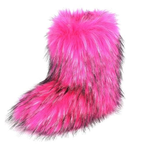 qenqenr Fashion Fur Boots,Flat Heel Comfy Plush Warm Snow Booties,2025 Winter Outdoors Furry Boots,Mid-Calf Faux fur Boot for Women. - Image 1