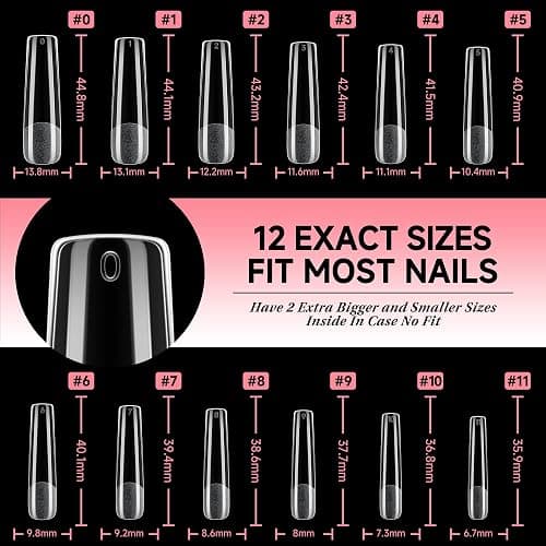 UNA GELLA Long Square Gel Nail Tips XXL: Pre shaped Fake Nails Extensions | Full Cover Tapered Square Straight Nail Tips 120PCS for DIY Press On Nails 12 Sizes for Parties & Daily thumbnail 7
