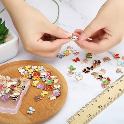 Hicarer 100 Pieces Colorful Butterfly Charms for Jewelry Making Alloy Pendant Jewelry Butterfly Charm for Necklaces Bracelets Earrings DIY Supplies thumbnail 6