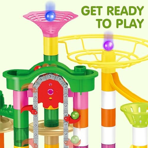 JOYIN 236Pcs Glowing Marble Run with Motorized Elevator- Construction Building Blocks Toys with 30 Glow in The Dark Plastic Marbles, STEM Toy for Boys and Girls, Birthday Gift, Easter Basket Stuffers thumbnail 3
