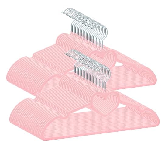 JIUXCF Pink Velvet Hangers 50 Pack, 16" Non Slip Adult Hangers, Slim Clothes Hanger with 360 Degree Swivel Hook - Durable & Cute - Image 1