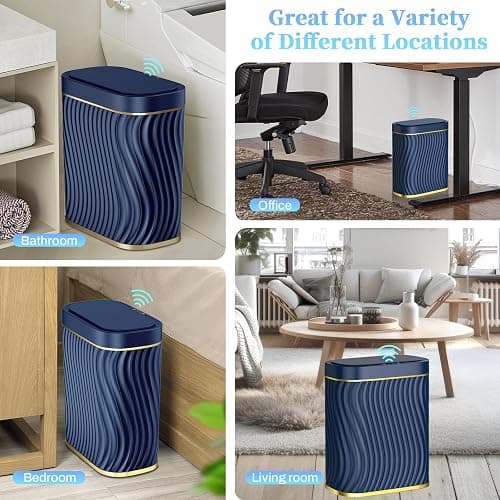 steo spce Bathroom Small Trash Can with Automatic Touchless Lid, 2.6 Gallon Smart Garbage Can Narrow Waterproof Trash Bin for Bedroom, Office, Living Room (Dark Blue) thumbnail 6