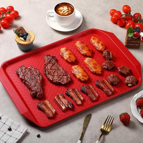 Doublefill Set of 4 Grilling Prep and Serve Trays, 17x12 in Black Red | Large BBQ Platter for Raw and Cooked Food, Cooking Meat Plastic Grilling Trays, Stackable Defrosting Prep and Carry System thumbnail 4