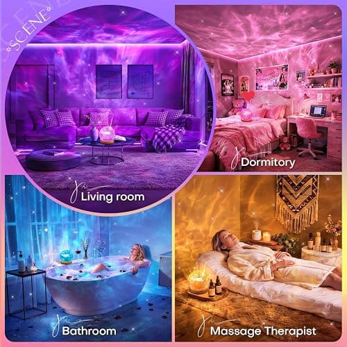 Ambient Lighting, 16 Colors Led Lights for Bedroom, Gift Ideas, Room Decor | 3-in-1 Sunset/Ocean/Northern Patterns, Remote, 6 Brightness, 1 Hr Timer, Made of Glass & Wood, for Bedroom, Bathroom, Dorm thumbnail 4