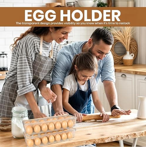 Utopia Home Egg Container With Lid and Handle for Refrigerator Organization- Pack of 2 - Clear Stackable Egg Holder for Kitchen or Pantry Organizers and Storage thumbnail 2