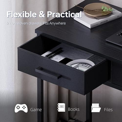 Pamray 32 Inch Small Computer Desk with 2 Drawers for Bedroom Study Writing Home Office Table for Small Spaces Black thumbnail 5