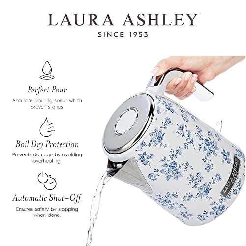 Laura Ashley Stainless Steel Electric Kettle 1.7 Liter - 1500W Rapid Boil Electric Kettles for Boiling Water - Electric Tea Kettles Automatic Shut Off - Overheat & Boil Dry Protection Jug Kettle thumbnail 7