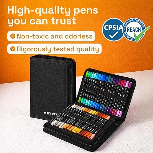 ARTISTRO Acrylic Paint Markers, Dual-Tip Paint Pens, Black 72 Pack | Brush & Fine Precision Tips, Painting & Calligraphy, Multisurface for Fabric, Rock, Glass Painting, Wood, DIY, Craft, Canvas thumbnail 9