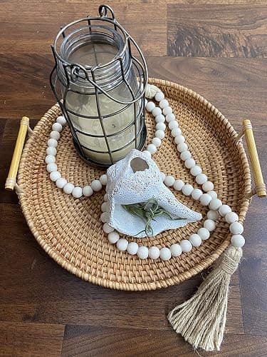 LSKYTOP 60 Inches Wood Bead Garland,Wooden Beads with Tassels,Farmhouse Beads Rustic Prayer Beads Boho Beads for Farmhouse Tiered Tray Coffee Table Mantel Decor (1 Pack) thumbnail 2