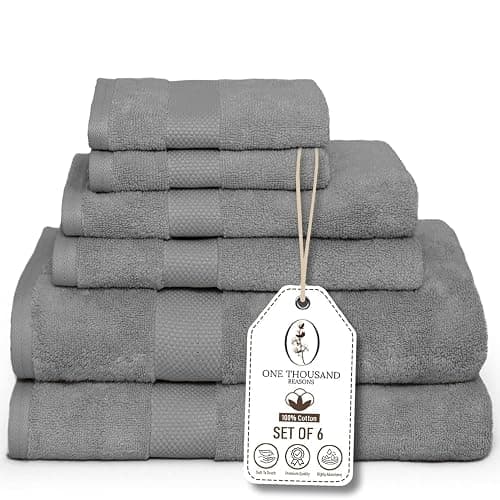 Premium Staple Cotton Bathroom Towel Set - Gray 600 GSM 6-Piece Luxury Bath Towel Set 1 Stripe - 2 Bath Towels, 2 Hand Towels & 2 Washclothes Set - High Absorbent & Quick Dry for Gym, Spa, Hotel - Image 1