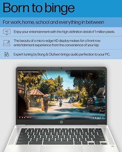 HP Chromebook 14 Laptop, Intel Celeron N4120, 4 GB RAM, 64 GB eMMC, 14" HD Display, Chrome OS, Thin Design, 4K Graphics, Long Battery Life, Ash Gray Keyboard (14a-na0226nr, 2022, Mineral Silver) thumbnail 3