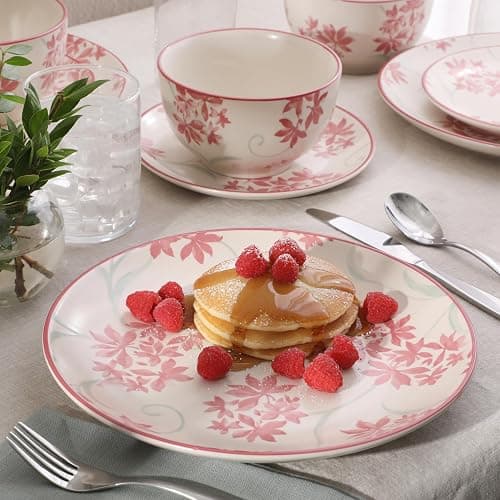 Gibson Home Admiral Hall 12-Piece Matte Stoneware Dinnerware Set – Dinner Plates, Salad Plates & Bowls with Pink Floral Pattern, Durable Everyday Dish Set, Microwave & Dishwasher Safe thumbnail 3
