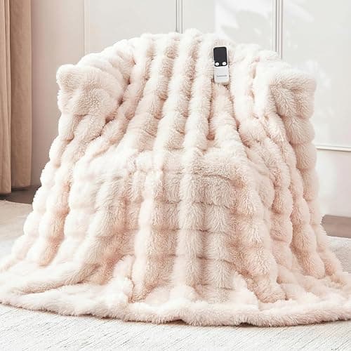 Heated Blanket Twin 62''x 84'', Fast Heating Electric Blanket Ultra-Soft Faux Rabbit Fur with 5 Heat Levels & 5H Auto Shut-Off, Overheat Protection, Machine Washable - Image 1