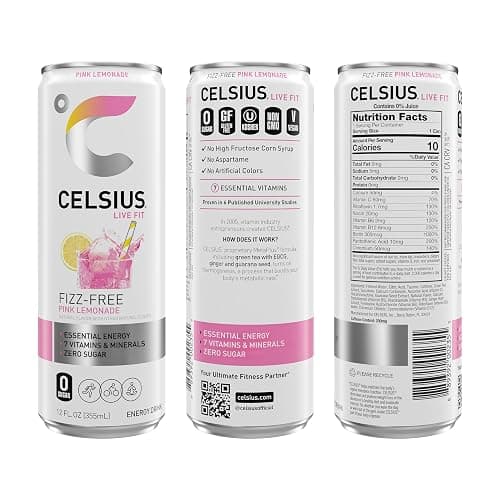 CELSIUS Fizz Free Pink Lemonade, Sugar Free Energy Drink, 12 Fl Oz (Pack of 12) thumbnail 2