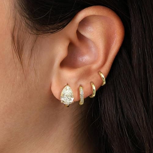 4Pairs Statement Gold Hoop Earrings for Women Trendy,Surgical Steel Gold Plated Hoop Hypoallergenic Earrings Set,Titanium Hoops Earring Stacks,CZ Cartilage Huggie Hoops Earring Gifts for Girlfriend - Image 1