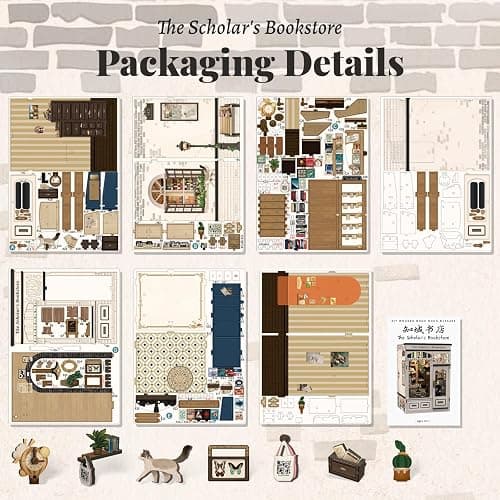 Fsolis Book Nook Kit - DIY Miniature Dollhouse Kit 3D Puzzles for Adults Tiny House Mini Booknook Craft Bookshelf Decor, 168 Wooden Pieces, Gifts for Women Book Lovers(The Scholar's Bookstore) thumbnail 6