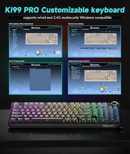 SOLAKAKA KI99 Pro 96% Wireless Mechanical Keyboard, RGB Gaming Keyboard, Hot-Swappable Pre-Lubed Switches, Gasket Structure Creamy Keyboards (Gradient-Black, Non-Silent Version) thumbnail 9