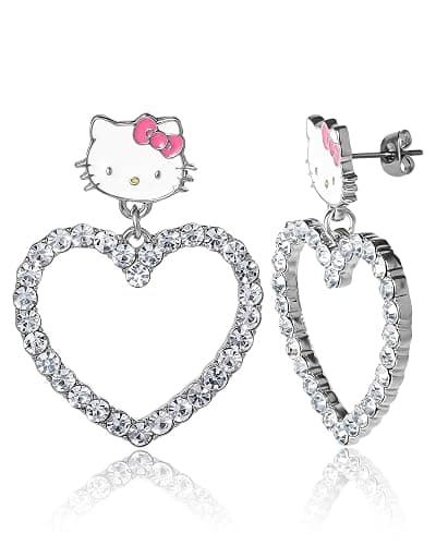 Sanrio Hello Kitty Jewelry Dangle and Hoop Earrings for Women, Fashion Hello Kitty Earrings with Crystals or Enamel Plating - Image 1