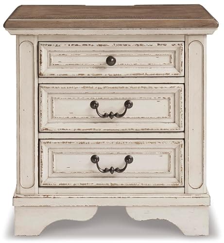 Signature Design by Ashley Realyn French Country 3 Drawer Nightstand with Electrical Outlets & USB Ports, 27.75" Tall, Chipped White thumbnail 9