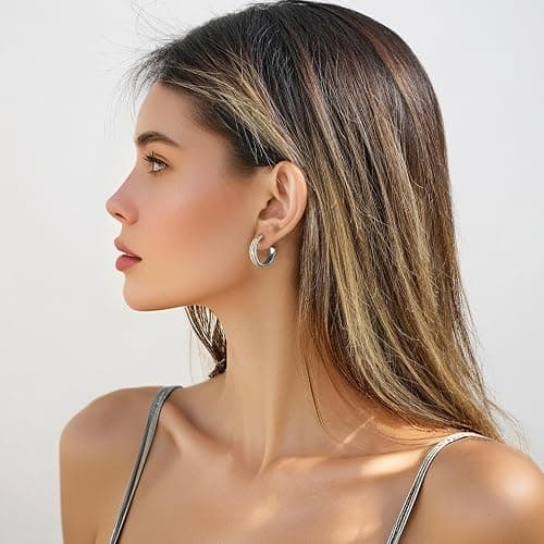 VEDAIM Gold and Silver Mixed Metal Earring Two Tone Studs Earrings for Women Chunky C Hoop Earrings Fashion Jewelry thumbnail 4