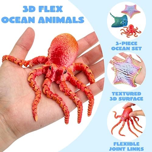 JOYIN 3 Pcs 3D Printed Fidget Toys, Articulated 3D Printed Octopus, Ray & Starfish, Flexible 3D Printed Sea Creatures for Stress Relief, Cool 3D Printed Stuff for Desk Decoration thumbnail 4