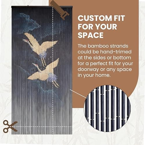 Vietbud Décor Flying Cranes at Night Beaded Curtains for Doorways, Decorative Room, Natural Vietnamese Craft, Indoor Hanging Bamboo Blinds, Sturdy Hook, Easy to Clean, 35.43 x 78.74 Inches thumbnail 5