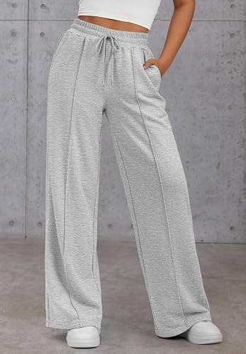 ATHMILE Womens Wide Leg Sweatpants High Waisted Baggy Pants Fashion Teen Girl Drawstring Athletic Joggers thumbnail 2