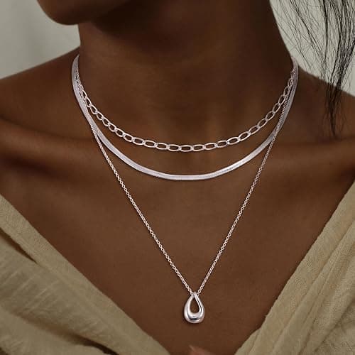 NECOCY Christmas Gift 14k Gold/Silver Plated Layered Gold Necklaces for Women, 3Pcs Dainty Herringbone Choker Set, Trendy Stack Simple Chain Layering Pendant Jewelry thumbnail 4