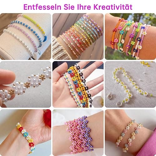 Dazhqp 45000 3mm 144 Farben Armbänder,Armbänder Selber Machen Mit Glasperlen, Perlen Set Zum Auffädeln,Perlenset für Weihnachten Partys Kinder Feiertage DIY Bracelet Making Kit Halsketten Handwerk thumbnail 4