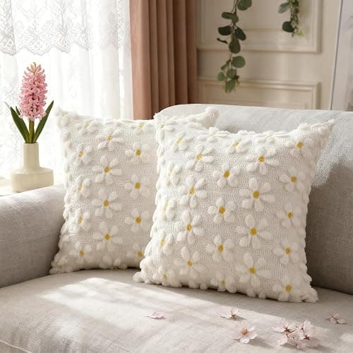 a ray of sunshine Kissenbezug 50x50 cm,2er Set Kissenhülle Blume,Kissenbezug Kordsamt,Zierkissenbezug Dekokissen mit Blumen,Sofakissen Blume für Sofa Sessel Zuhause Schlafzimmer - Image 1
