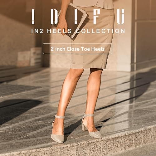IDIFU Women's IN2 Pedazo Dress Shoes Low Block Heels Comfortable Chunky Closed Toe Ankle Strap Wedding Pumps thumbnail 2