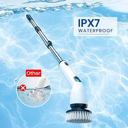 Keimi Electric Spin Scrubber, Full-Body IPX7 Waterproof Cordless Shower Scrubber with 4 Replaceable Heads, Upgraded Extension Handle, 2H Work Time, 2 Speeds for Bathroom Shower Tile Glass thumbnail 3